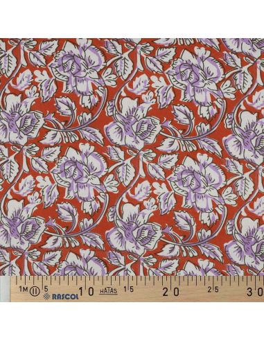 Indian cotton fabric block print Jasmine - Terracotta