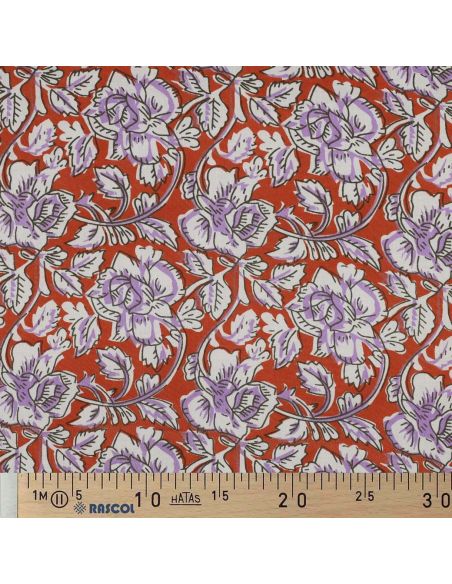 Indian cotton fabric block print Jasmine - Terracotta