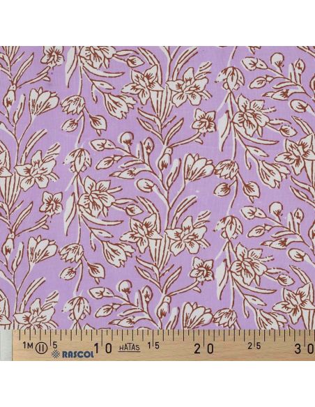Indian cotton fabric block print Kirine - Lilac