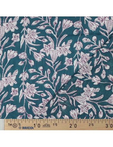 Indian cotton fabric block print Kirine - Petrol blue