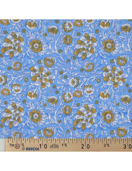 Indian cotton fabric block print Myrène - Blue