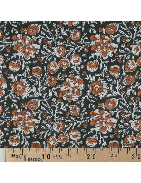 Indian cotton fabric block print Myrène - Green