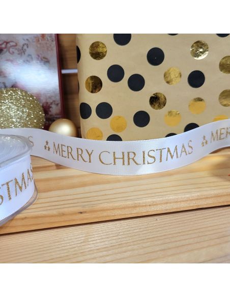 Merry Christmas Ribbon - White