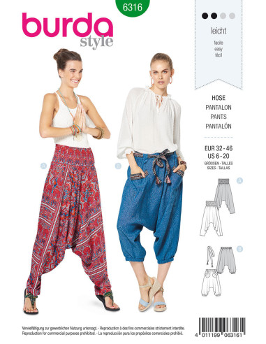 Pants pattern - Burda 6316