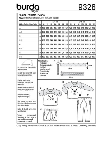 Pajama pattern - Burda 9326