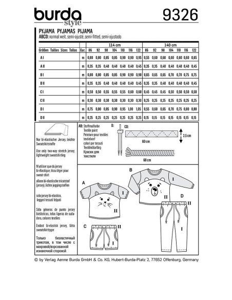 Pajama pattern - Burda 9326