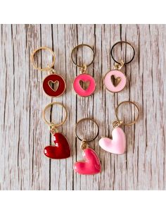 Set of 6 stitch marker rings - Large hearts