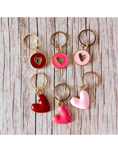 Set of 6 stitch marker rings - Large hearts
