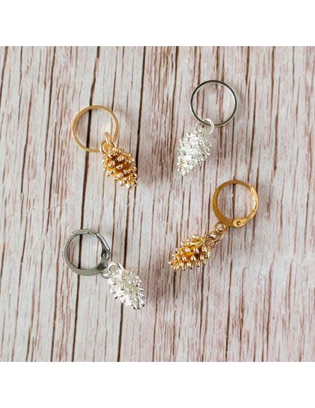 Set of 4 stitch marker rings - Pine cones