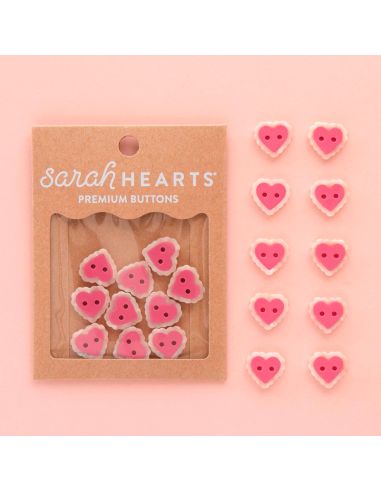 Small heart buttons with 2 holes - Pink 15 mm