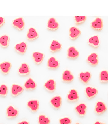 Small heart buttons with 2 holes - Pink 15 mm