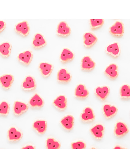 Small heart buttons with 2 holes - Pink 15 mm