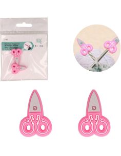 Stitch stoppers for knitting needles - Pink scissors