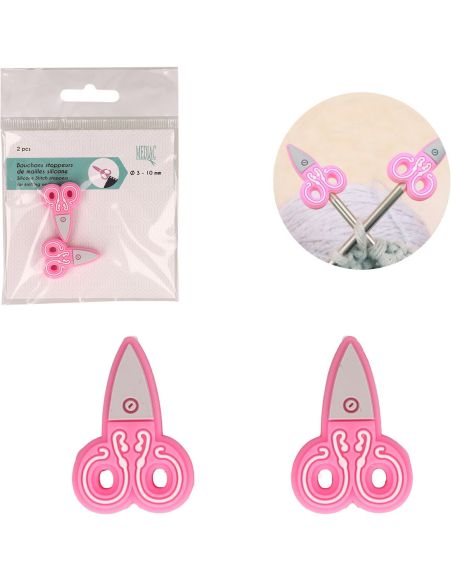 Stitch stoppers for knitting needles - Pink scissors