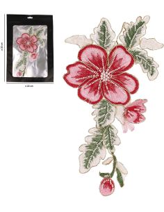 XL flower patch with beads to sew - Pink and red