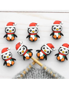Stitch stoppers for knitting needles - Christmas penguins 2