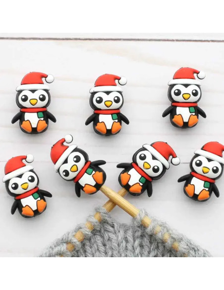 Bouchons stoppeurs de mailles pour aiguilles à tricoter - Pingouins de noël