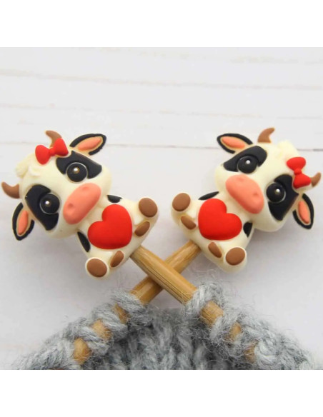 Stitch stoppers for knitting needles - Lovely cow