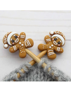 Stitch stoppers for knitting needles - Gingerbread Cookie