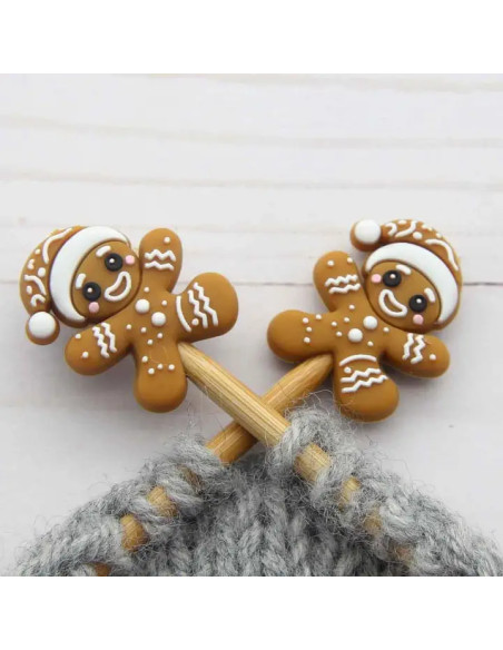 Stitch stoppers for knitting needles - Gingerbread Cookie