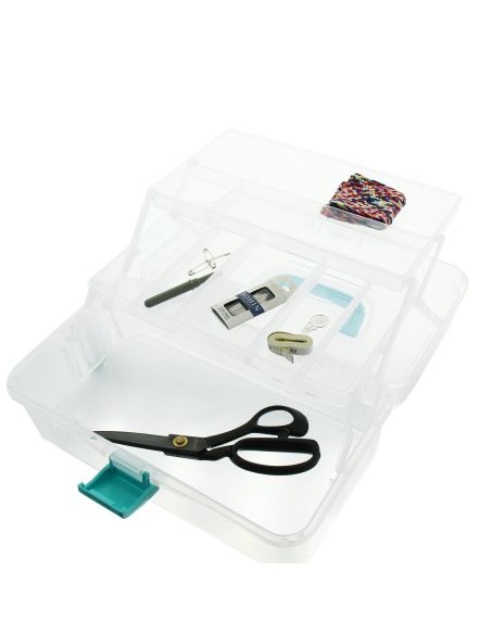 Transparent sewing box with 3 levels