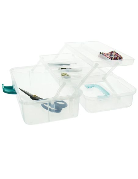 Transparent sewing box with 3 levels