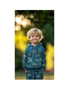Light sweatshirt fabric construction vehicles - Petrol blue 2