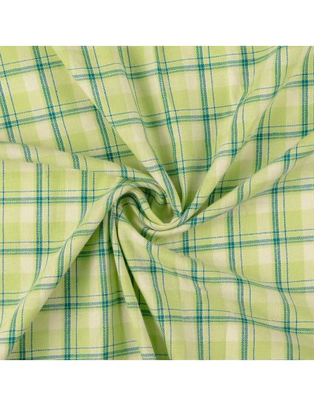 Scottish tartan flannel fabric - Green with mint stripes