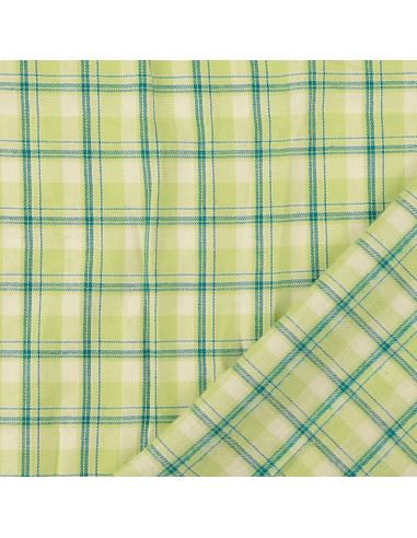 Scottish tartan flannel fabric - Green with mint stripes