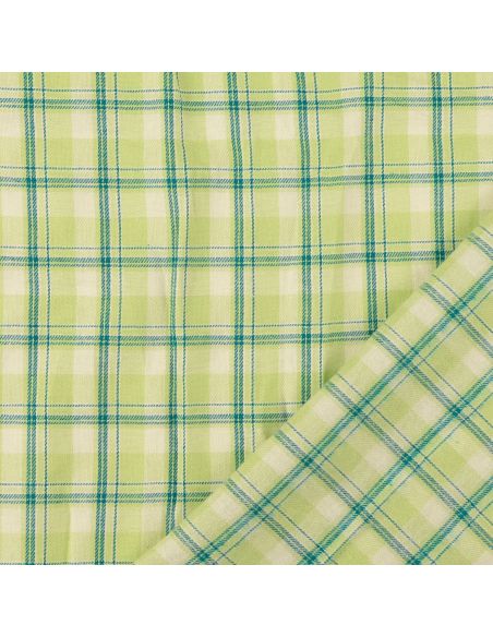 Scottish tartan flannel fabric - Green with mint stripes