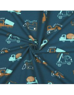 Light sweatshirt fabric construction vehicles - Petrol blue
