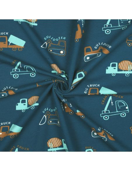 Light sweatshirt fabric construction vehicles - Petrol blue