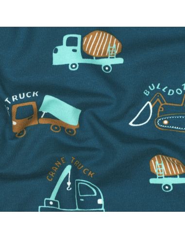 Light sweatshirt fabric construction vehicles - Petrol blue