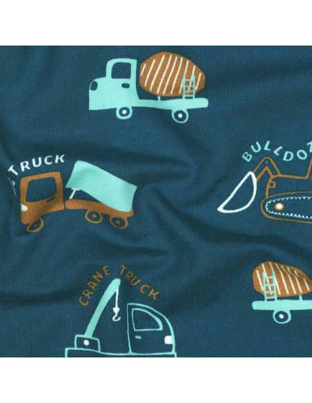 Light sweatshirt fabric construction vehicles - Petrol blue