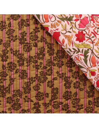 Quilted cotton fabric Alphonse - Peach and camel
