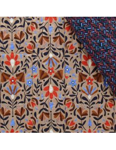 Lafleur quilted cotton fabric - Beige and blue