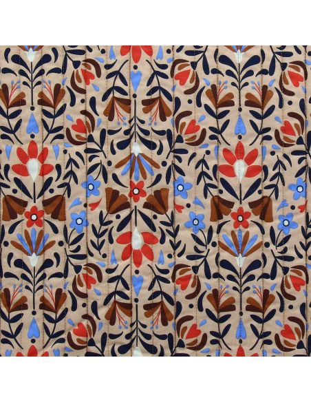 Lafleur quilted cotton fabric - Beige and blue
