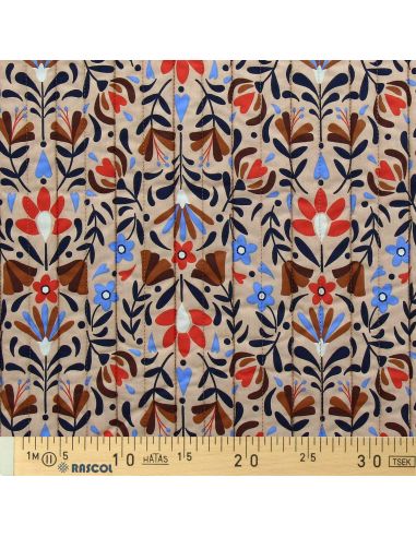 Lafleur quilted cotton fabric - Beige and blue