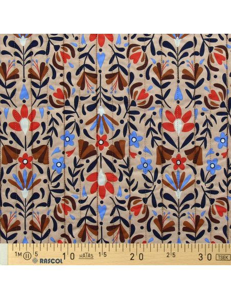 Lafleur quilted cotton fabric - Beige and blue