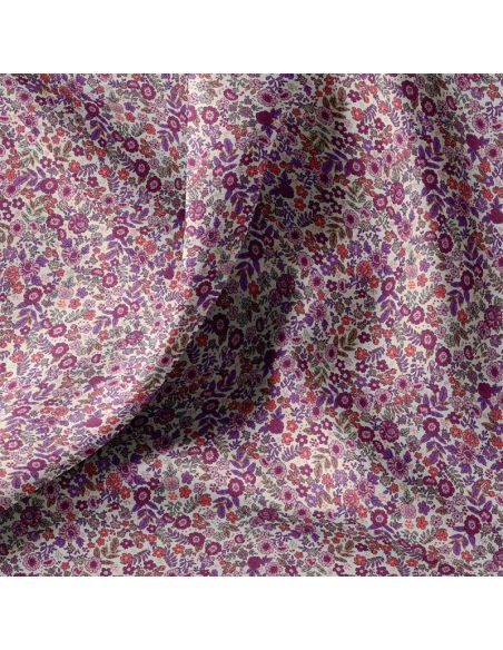 Cotton poplin fabric - Barbara ecru and purple