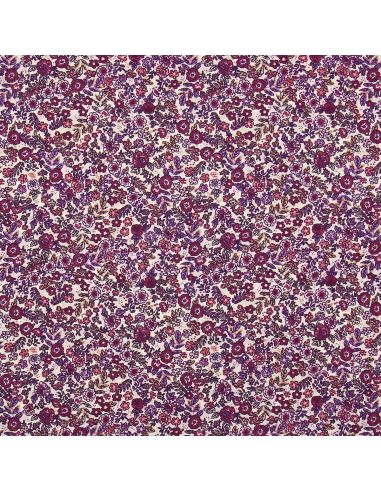 Cotton poplin fabric - Barbara ecru and purple