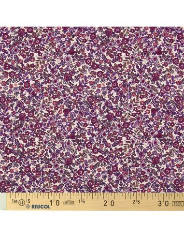 Cotton poplin fabric - Barbara ecru and purple