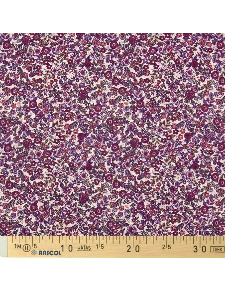 Cotton poplin fabric - Barbara ecru and purple