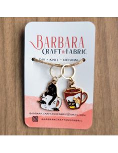 Set of 2 stitch marker rings - Cat and mug