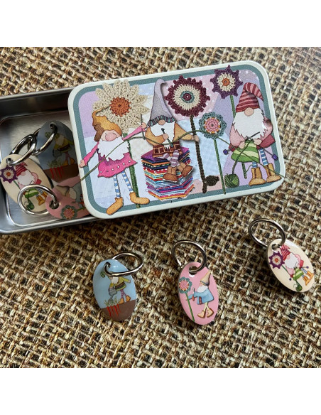 Set of 6 mesh marker rings - Gnome and flower