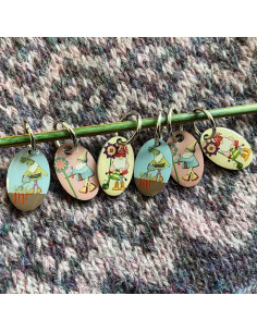 Set of 6 mesh marker rings - Gnome and flower 2
