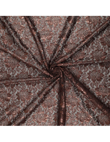 Lisa Metallic Lace Fabric - Chocolate