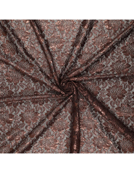 Lisa Metallic Lace Fabric - Chocolate