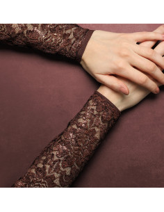 Lisa Metallic Lace Fabric - Chocolate 2