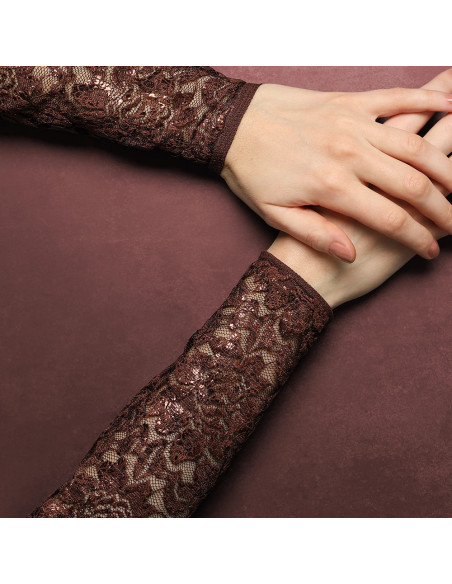 Lisa Metallic Lace Fabric - Chocolate